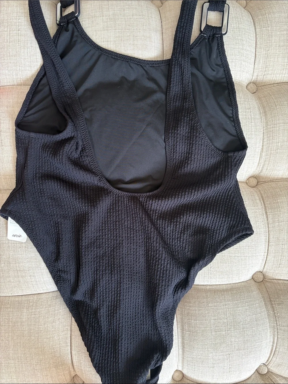 aerie Black Textured One-Piece Swimsuit